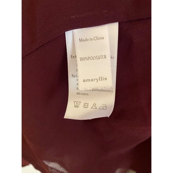 Amaryllis Burgundy Swiss Dot Long-Sleeve V-Neck Chiffon Babydoll Dress XL - Picture 5 of 7